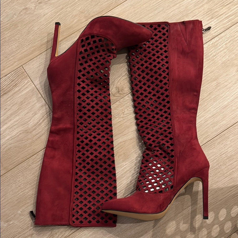 Burgundy Knee Length Boots